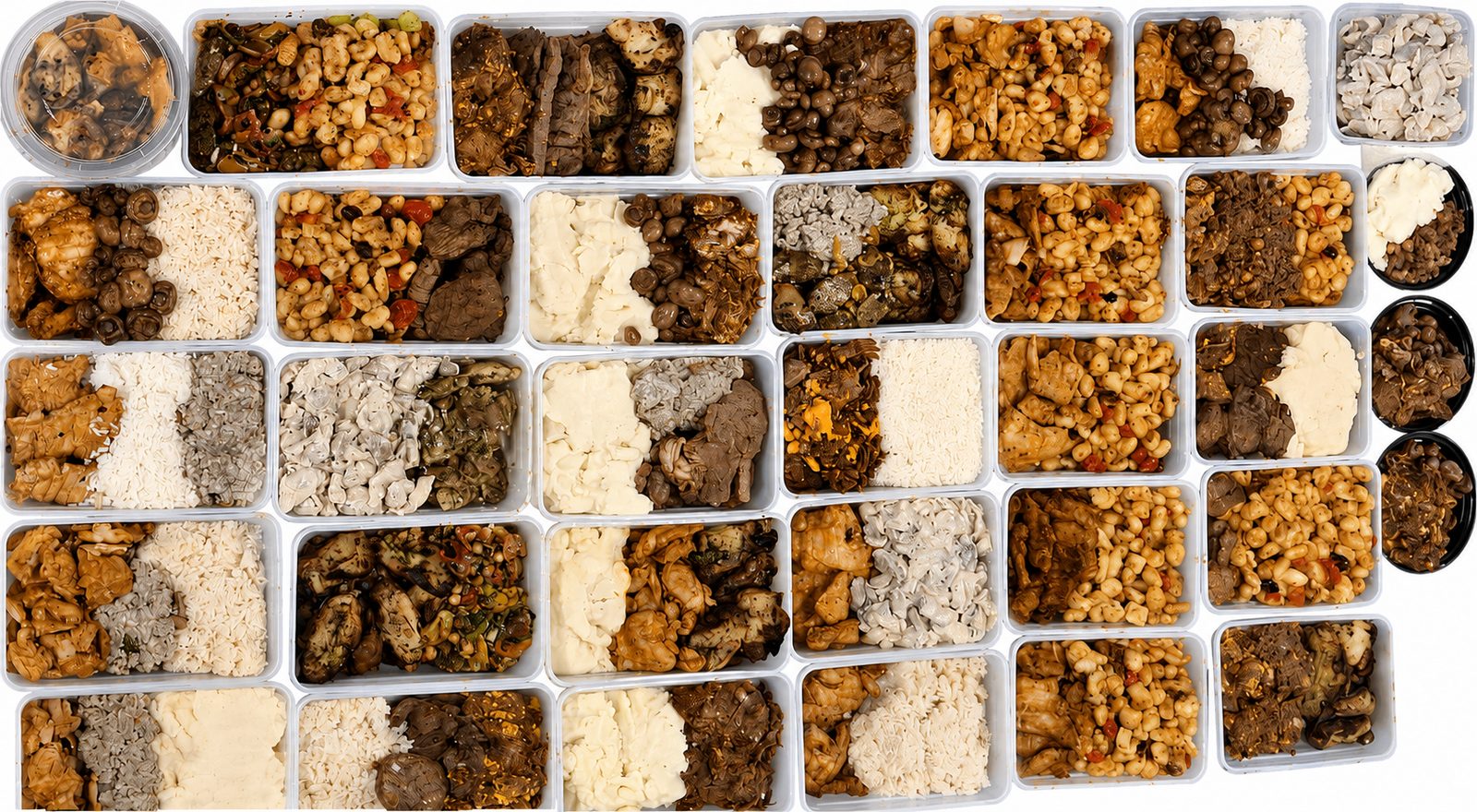 Composition de barquettes-repas variées préparées par les bénévoles du Hessed